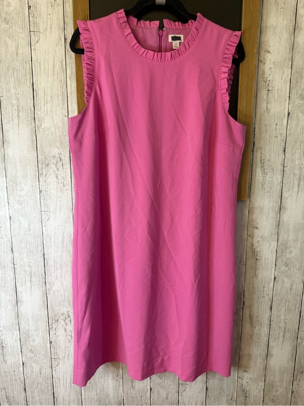 Preppy Chic J.Crew Pink Ruffle Trim Sleeveless Shift Dress Size 14